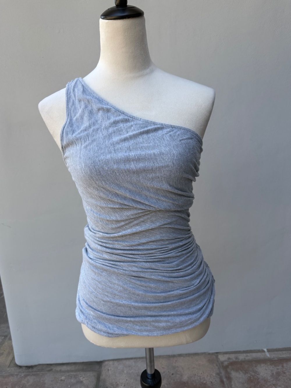 DIANE VON FURSTENBERG DVF One Shoulder Ruched Bodycon Top - Light Heather Gray 6